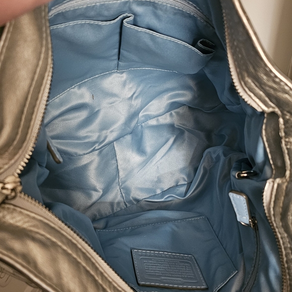 Coach Zoe Large Silver Metallic Shoulder Bag - Picture 4 of 8